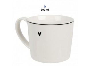 Bílý hrnek s černým srdíčkem Lovely Day - 12*8*7 cm / 275 ml