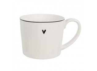 Bílý hrnek s černým srdíčkem Lovely Day - 12*8*7 cm / 275 ml
