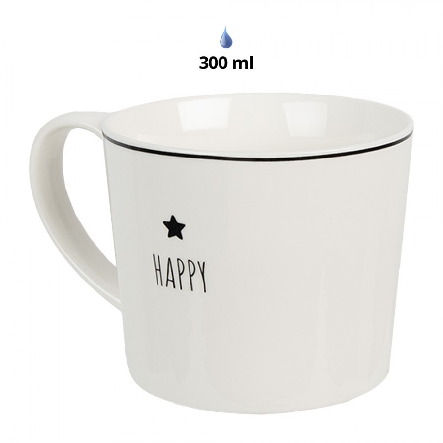 Bílý hrnek s hvězdičkou Happy - Lovely Day - 12*8*7 cm / 275 ml