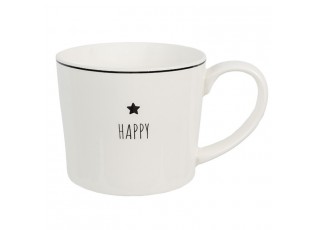 Bílý hrnek s hvězdičkou Happy - Lovely Day - 12*8*7 cm / 275 ml