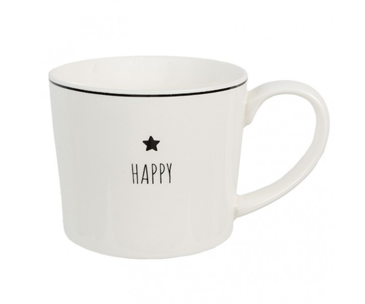 Bílý hrnek s hvězdičkou Happy - Lovely Day - 12*8*7 cm / 275 ml Clayre & Eef