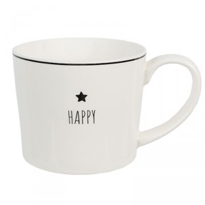 Bílý hrnek s hvězdičkou Happy - Lovely Day - 12*8*7 cm / 275 ml