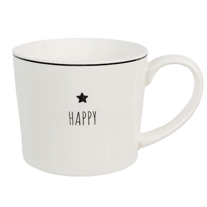 Bílý hrnek s hvězdičkou Happy - Lovely Day - 12*8*7 cm / 275 ml