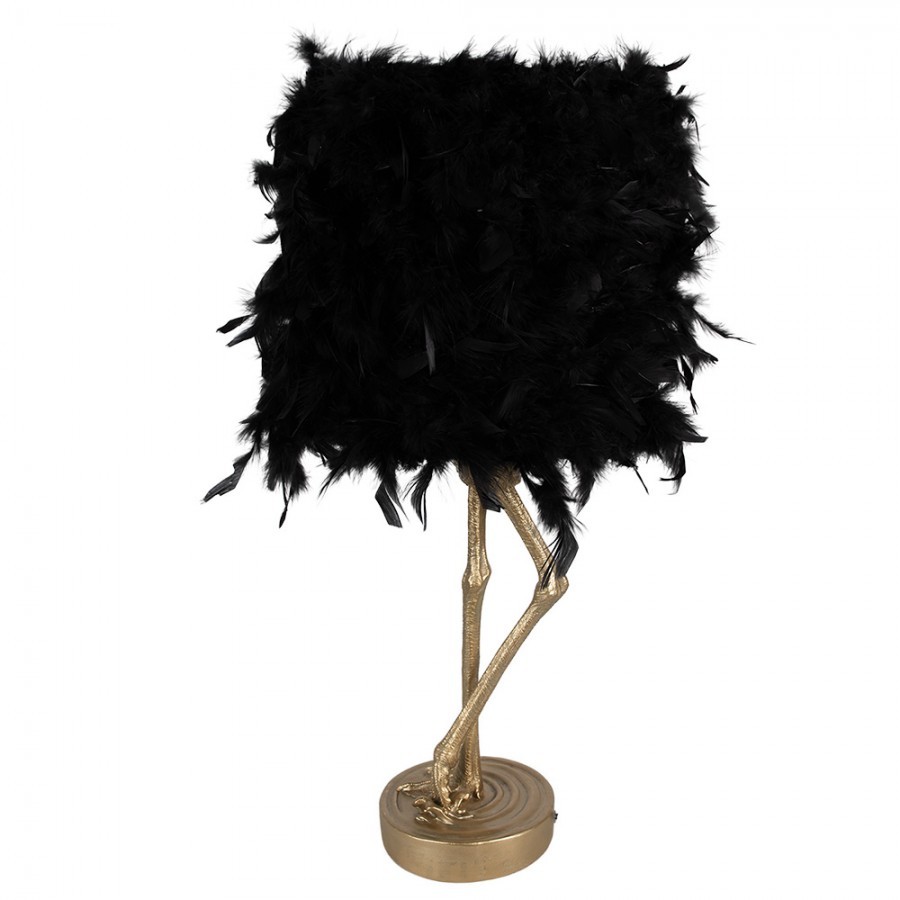 Zlatá stolní lampa Pštros s černým stínidlem - 30*30*69 cm