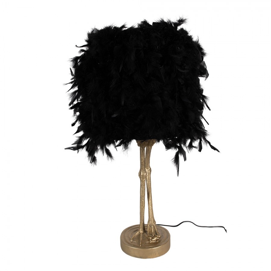 Zlatá stolní lampa Pštros s černým stínidlem - 30*30*69 cm