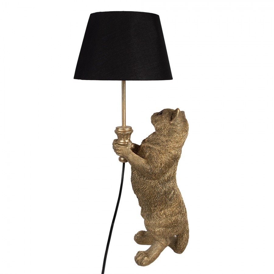 Zlatá stolní lampa Kočka s černým stínidlem - 31*24*62 cm