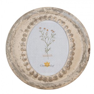 Béžový antik kovový oválný fotorámeček Vintage - Ø 30*4 cm / 18*24 cm