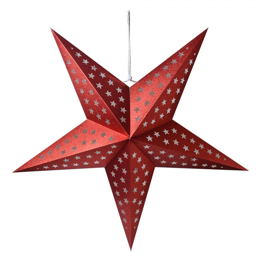 Červená závěsná vánoční papírová hvězda XL - 90*20*90 cm