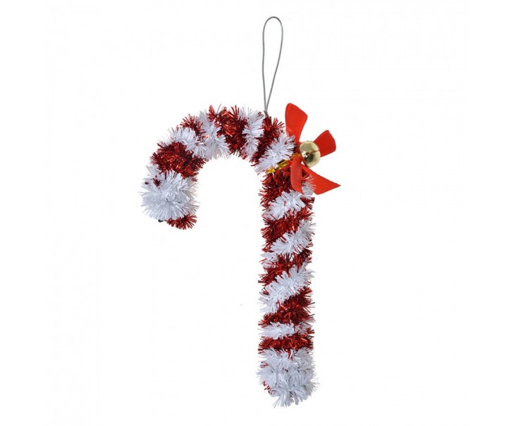 Vánoční ozdoba cukrová třtina 16 cm červená bílá plast - 9*2*16 cm Clayre & Eef