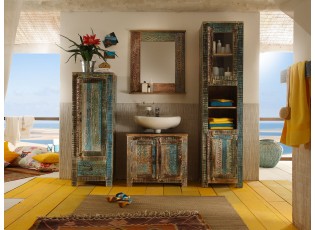 Modro-hnědá masivní koupelnová sestava nábytku Blue Lagoon - 4ks