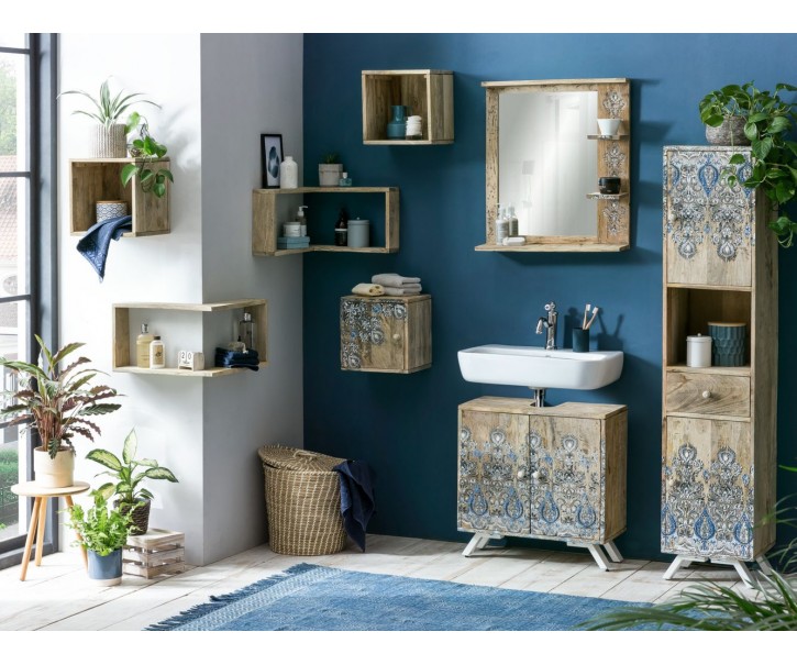 Přírodně-modrá koupelnová sestava nábytku Alcudia Mango - 5ks