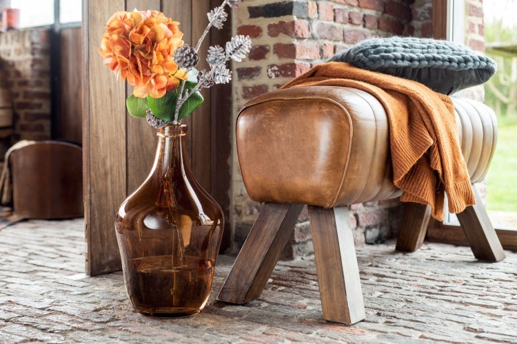 Hnědá kožená lavice v podobě gymnastické Cognac - 128*38*47 cm