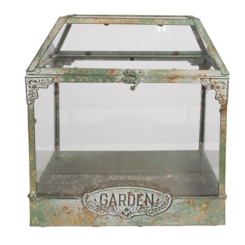 Zelený kovový dekorační vintage mini skleník Garden - 33*21*36 cm 65278
