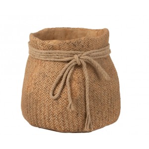 Cementový hnědý květináč v dekoru juty M - Ø 23,5*24 cm