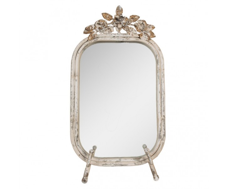 Béžovo-zlaté antik stolní zrcadlo zdobené květy Brocante - 25*6*48 cm