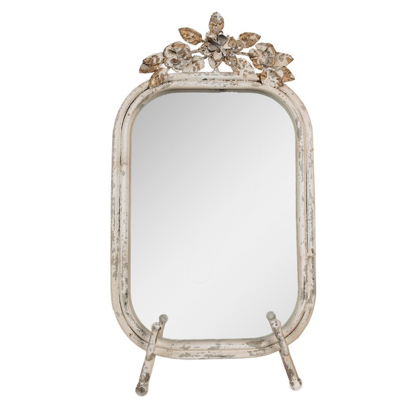 Béžovo-zlaté antik stolní zrcadlo zdobené květy Brocante - 25*6*48 cm Clayre & Eef