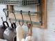 Opálová antik dřevěno-kovová nástěnná polička s háčky Old Shelf - 40*15*90 cm