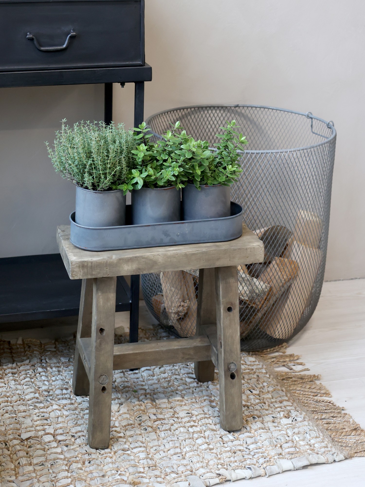 Set 3ks plechový obal na květináč s táckem Palli - Ø 10*12/ 36*12*5,5 cm