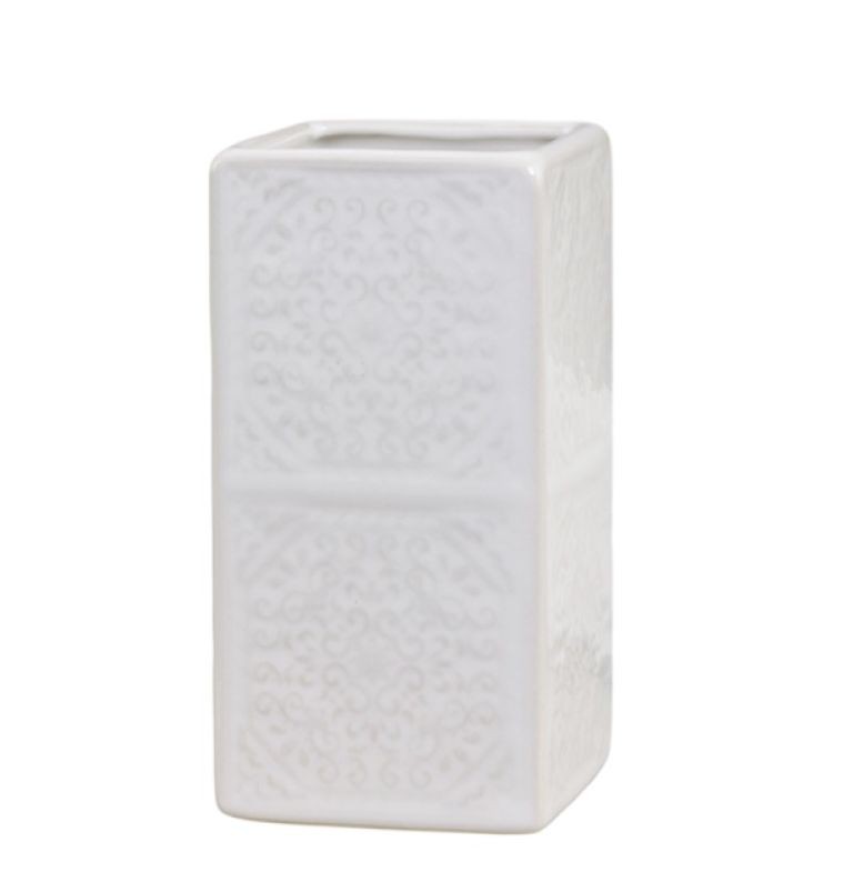 Bílý porcelánový držák na kartáčky s ornamenty - 7*7*12 cm 62008701 (62087-01)