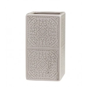 Béžový porcelánový držák na kartáčky s ornamenty - 7*7*12 cm