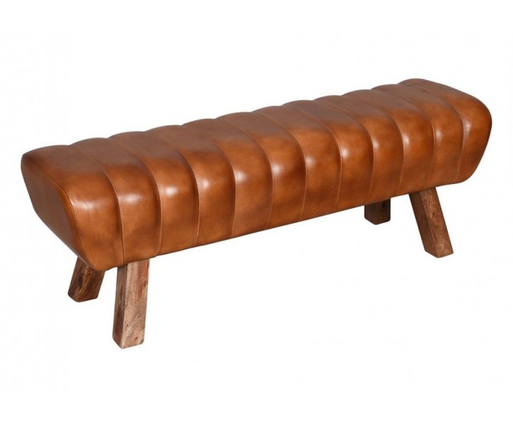 Hnědá kožená lavice v podobě gymnastické Cognac - 128*38*47 cm
