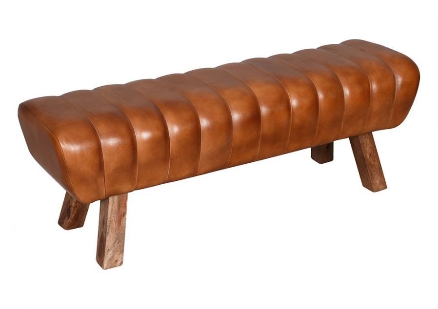 Hnědá kožená lavice v podobě gymnastické Cognac - 128*38*47 cm 50720