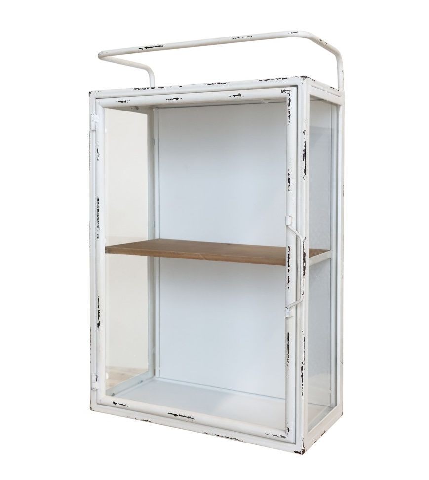 Krémová antik nástěnná dřevěná skříňka s dvířky Venni - 35*18*56 cm