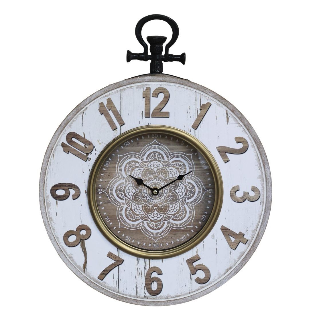 Přírodně - krémové nástěnné hodiny Mandala – 40*7*50 cm / 1*AA Chic Antique
