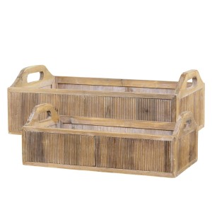 2ks hnědý antik dřevěný box / podnos s uchy Unit - 48*28*18/ 43*23*15 cm