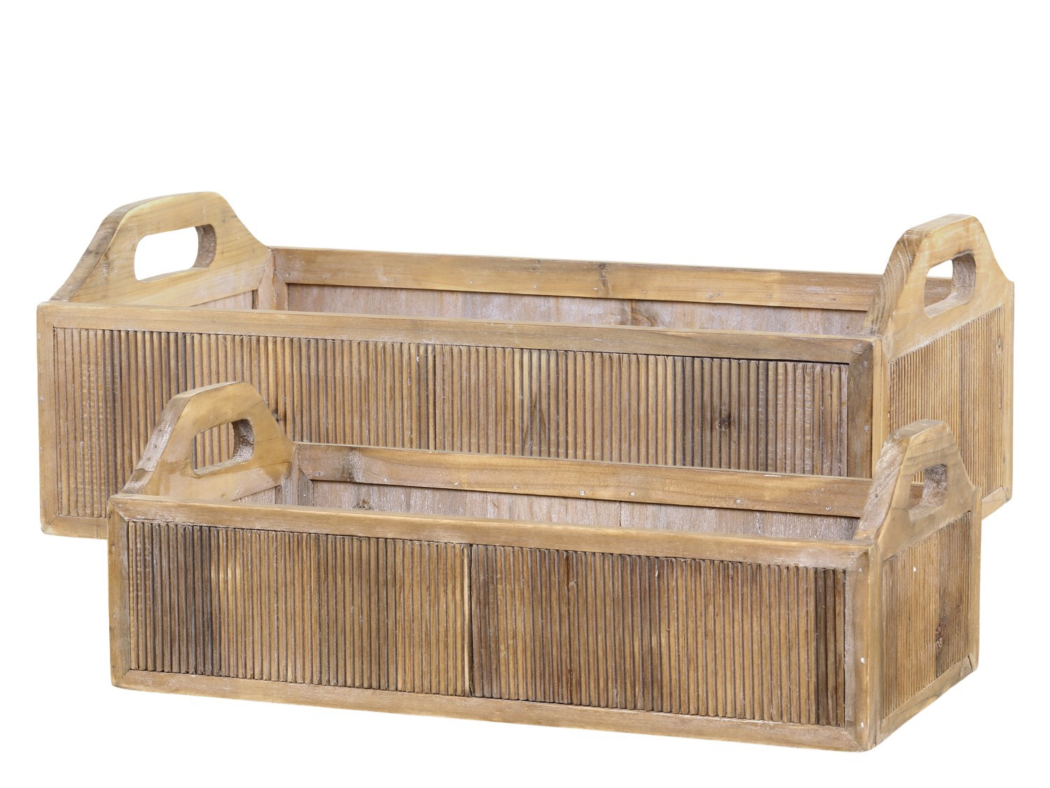 2ks hnědý antik dřevěný box / podnos s uchy Unit - 48*28*18/ 43*23*15 cm