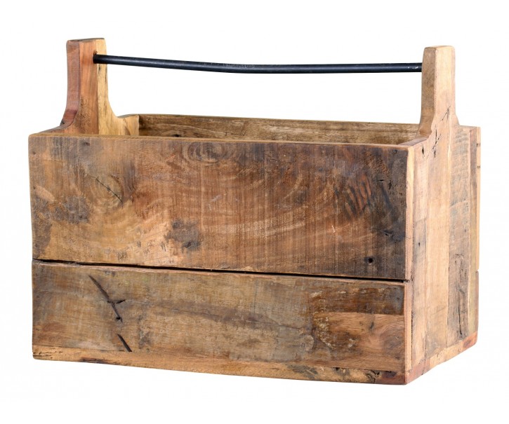 Hnědý antik dřevěný box s rukojetí Grimaud Unit - 40*24*32 cm