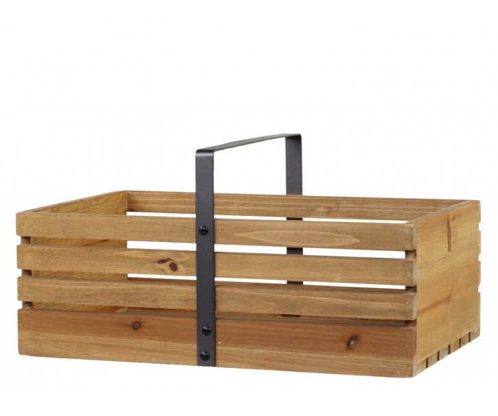 Hnědý antik dřevěný box s rukojetí Apple Crate - 40*25*20 cm