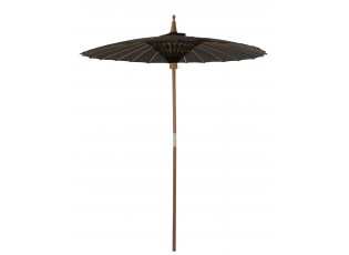 Černý slunečník s dřevěnou tyčí Lorie Wood - ∅ 200*260 cm