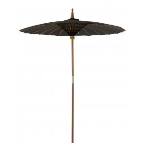 Černý slunečník s dřevěnou tyčí Lorie Wood - ∅ 200*260 cm
