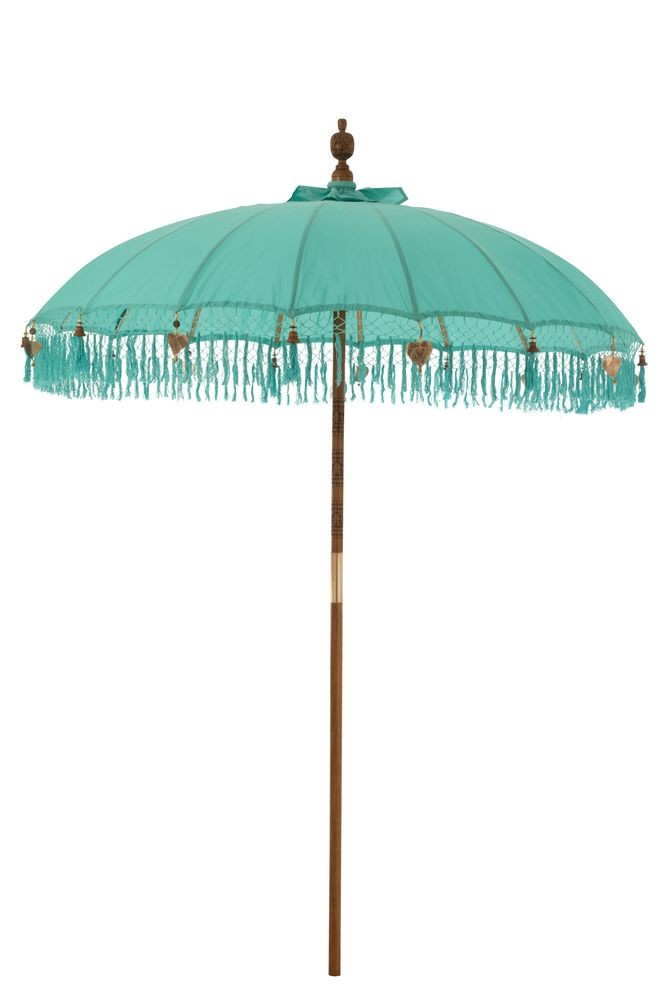 Modrý slunečník s třásněmi a dřevěnou tyčí Dayu Wood - ∅ 200*260 cm