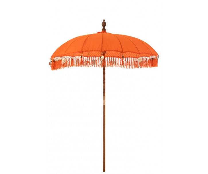 Oranžový slunečník s třásněmi a dřevěnou tyčí Dayu Wood - ∅ 200*260 cm