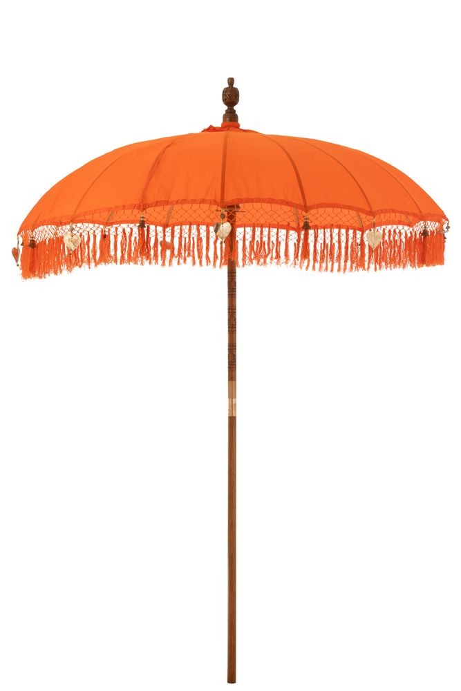 Oranžový slunečník s třásněmi a dřevěnou tyčí Dayu Wood - ∅ 200*260 cm