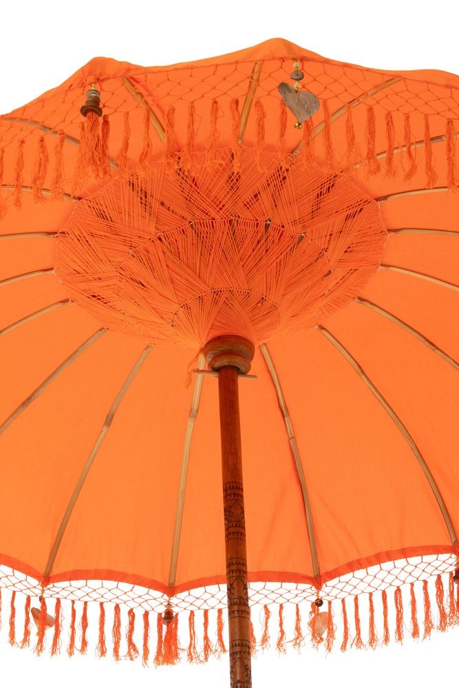 Oranžový slunečník s třásněmi a dřevěnou tyčí Dayu Wood - ∅ 200*260 cm