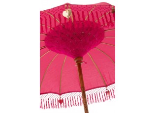 Růžový slunečník s třásněmi a dřevěnou tyčí Dayu Wood - ∅ 200*260 cm