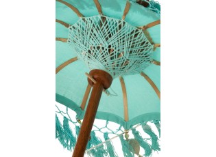 Modrý slunečník na stůl s třásněmi a dřevěnou tyčí Dayu Wood - ∅ 14*85 cm