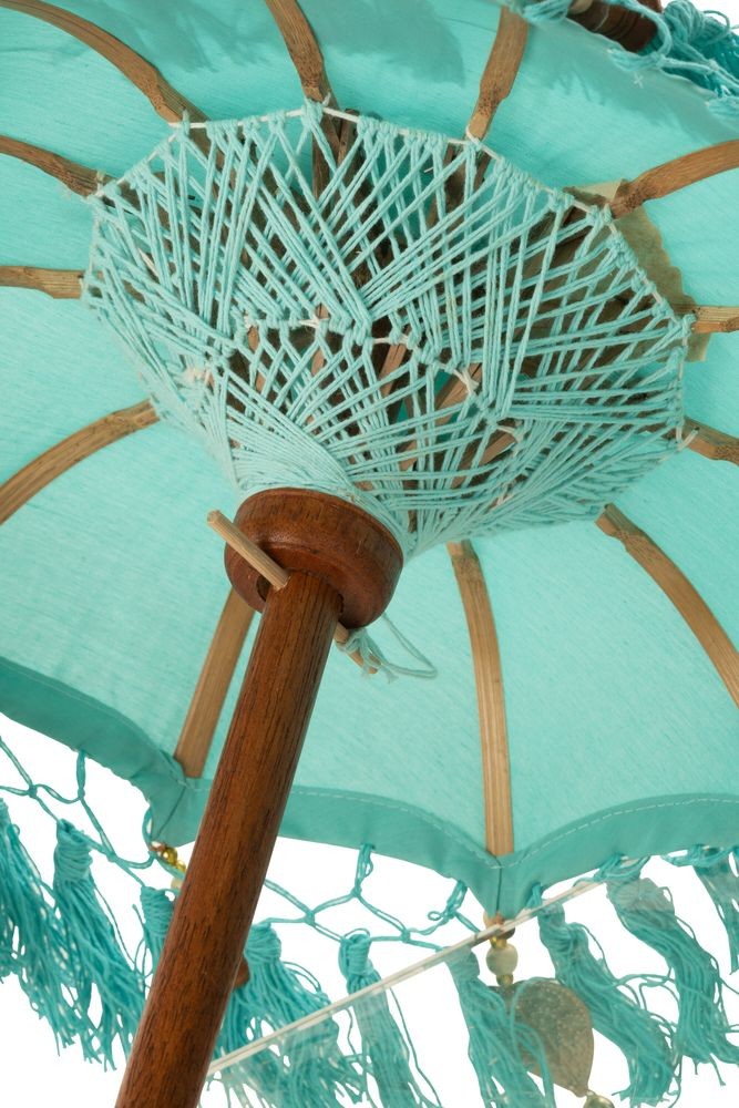 Modrý slunečník na stůl s třásněmi a dřevěnou tyčí Dayu Wood - ∅ 14*85 cm