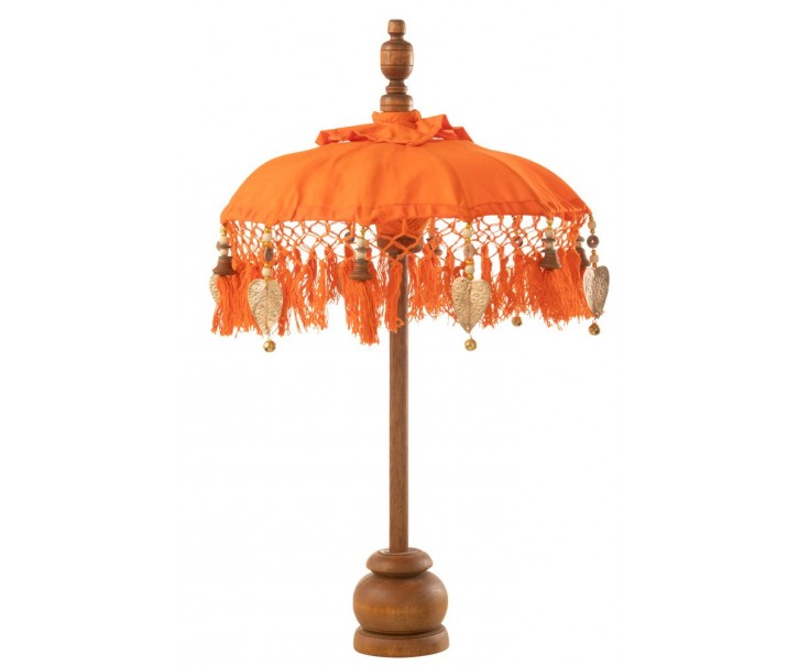 Oranžový slunečník na stůl s třásněmi a dřevěnou tyčí Dayu Wood - ∅ 14*85 cm