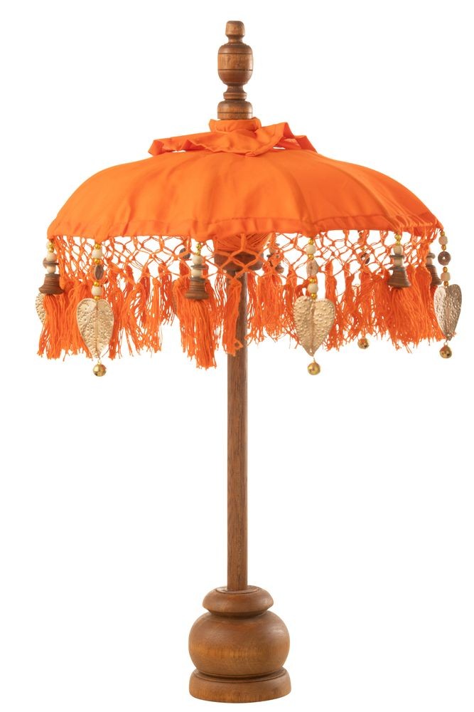 Oranžový slunečník na stůl s třásněmi a dřevěnou tyčí Dayu Wood - ∅ 14*85 cm