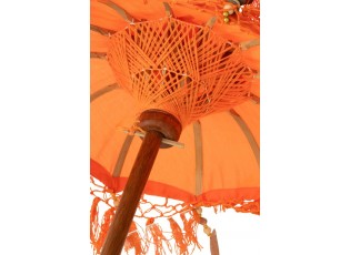 Oranžový slunečník na stůl s třásněmi a dřevěnou tyčí Dayu Wood - ∅ 14*85 cm