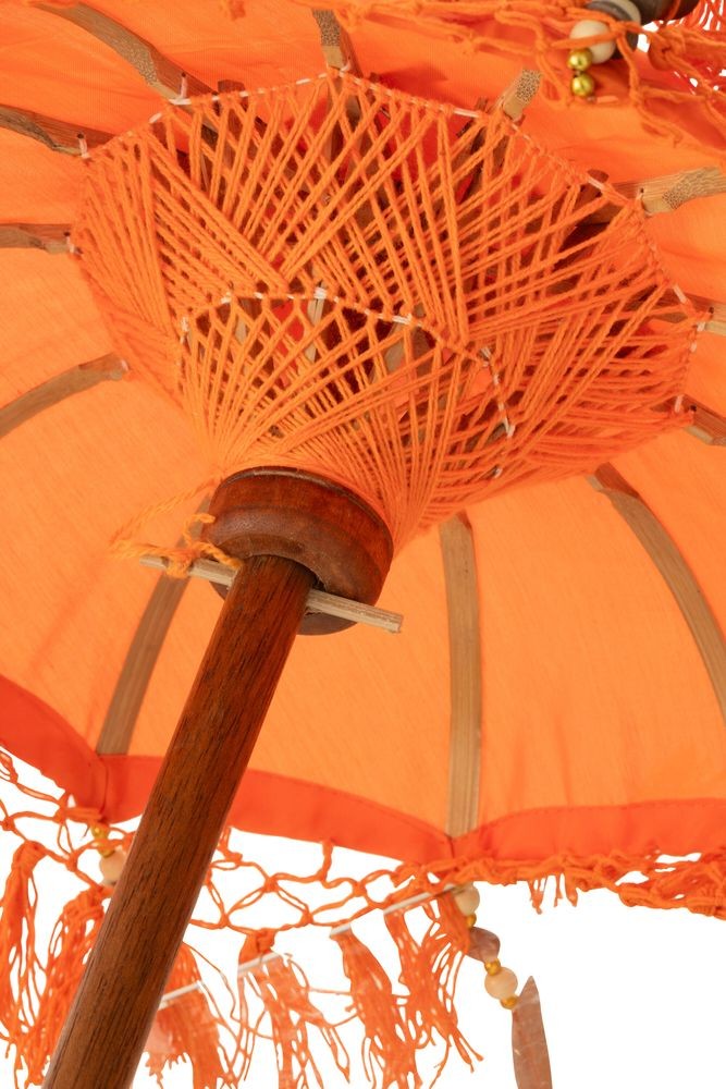 Oranžový slunečník na stůl s třásněmi a dřevěnou tyčí Dayu Wood - ∅ 14*85 cm