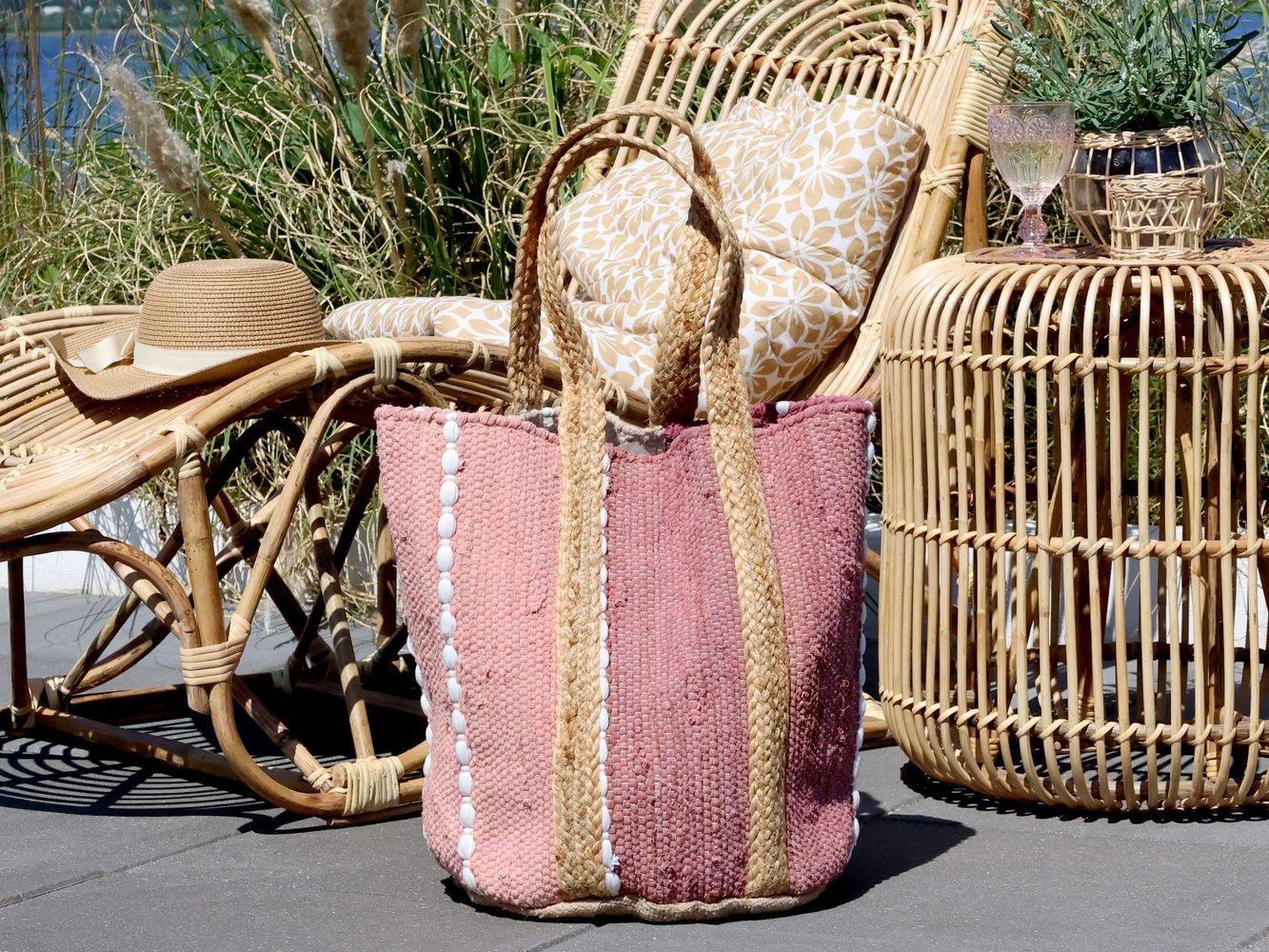 Malinová plážová jutová taška Beach Bag - 40*30*60 cm