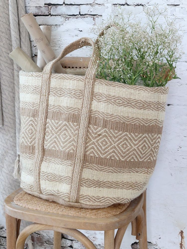 Béžovo-hnědá košíková jutová taška Beach Bag - 40*40*40/ 60 cm