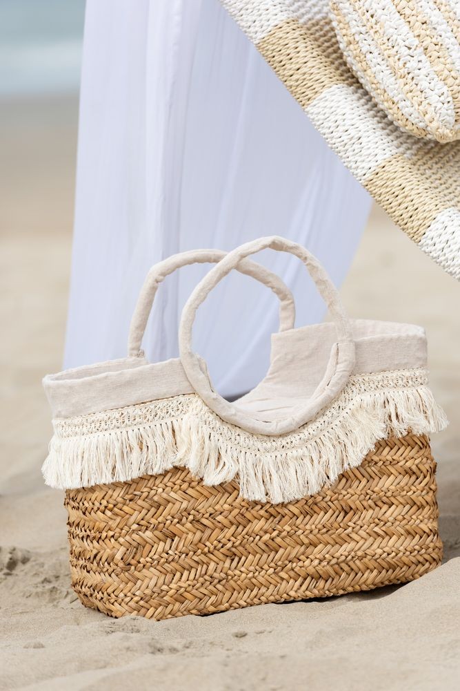 Plážová taška z mořské trávy s třásněmi Beach Bag Fringes - 40*16*29cm