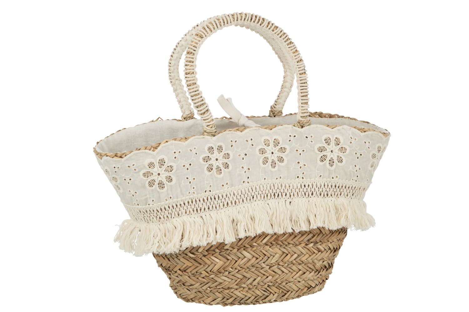 Plážová taška z mořské trávy s kytičkovou krajkou Beach Bag Lace - 59*16*30 cm