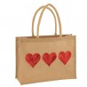 Plážová jutová taška s flitrovými srdíčky Beach Bag Jute - 43*16*33 cm Materiál: jutaBarva: přírodní hnědá, červenáHmotnost : 0.24kg